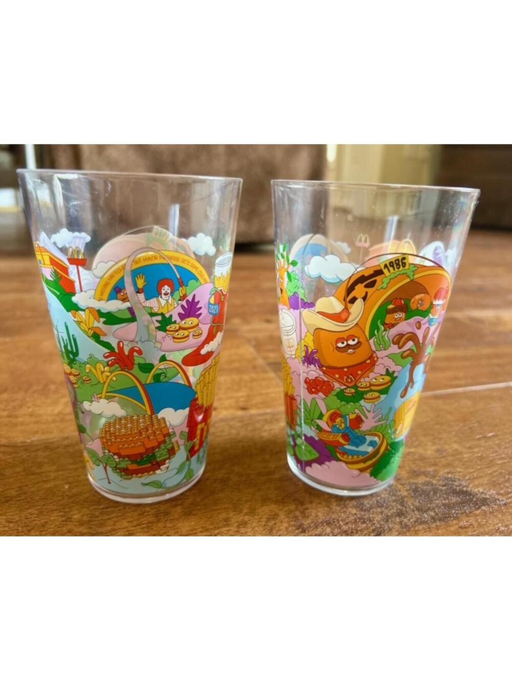 Vintage 1986 McDonald's Ronald McDonald Glasses Set of 2